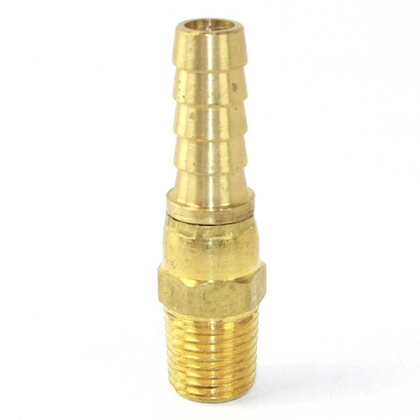 Interstate Pneumatics Brass Hose Fitting, Connector, 3/8 Inch Swivel Barb x 1/4 Inch Male NPT End FMS146